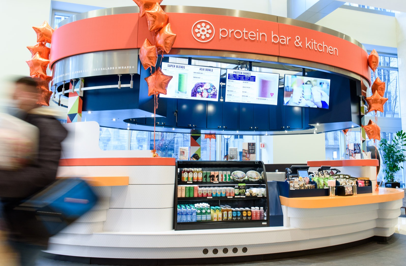 Protein Bar & Kitchen circular counter with grab-and-go case inside Prentice Women's Hospital
